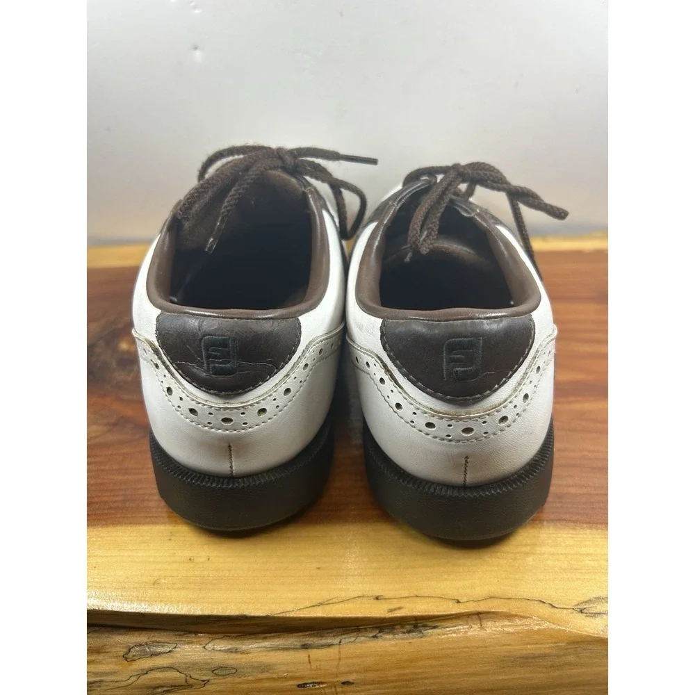 FootJoy Greenjoys Golf Shoes Mens Size 8 1/2 M Saddle White Brown 45581 - Picture 3 of 8